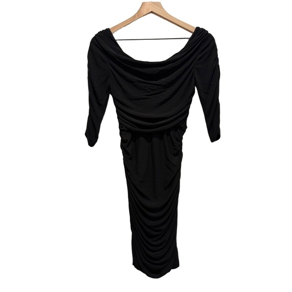 NWT Alice Temperley Women’s Black Midi Dress Ruched Bodycon size 2 - Picture 2 of 8